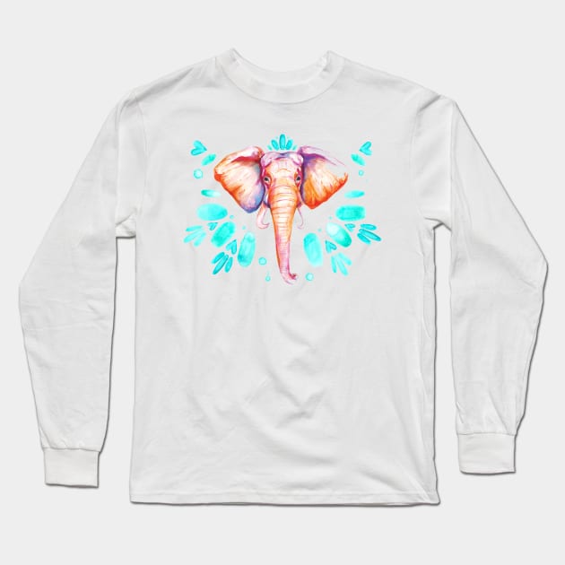 Bright Watercolor Elephant Long Sleeve T-Shirt by aterkaderk